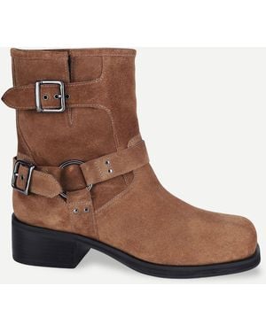 OFF THE HOOK Sol Suede Harness Biker Ankle Boots - Brown