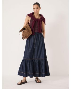 Hush Betty Tiered Denim Midi Skirt - Blue