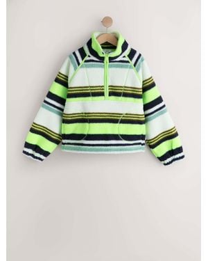 Next Stripe Active Borg Quarter Zip Jacket - Green