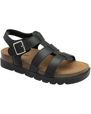 Dunlop Leather Strap Buckle Wedge Sandals - Black