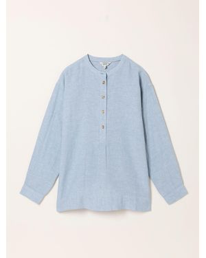 FatFace Julia Petite 100% Linen Popover Shirt - Blue