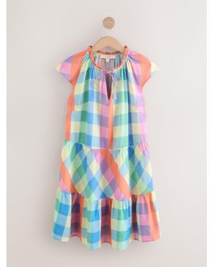 Next V-Neck Tiered Mini Dress With Linen - White