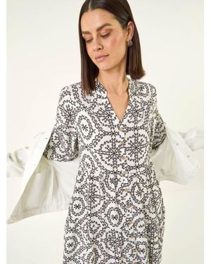 Roman Circle Broderie Smock Dress - White