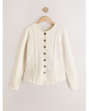 Next Ecru Long Sleeve Structured Knitted Jacket - Natural