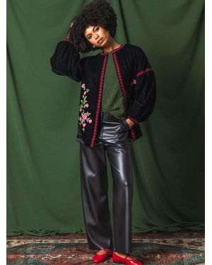 Roman Faux Leather Wide Leg Trousers - Green