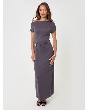 Threadbare Off Shoulder Draped Jersey Maxi Dress - Purple