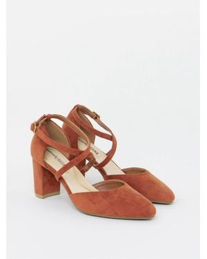 JD Williams Extra Wide Fit Two Part Heels With Crossover Straps - Brown