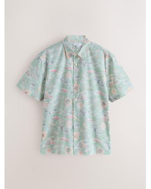 Next Hawaiian Print Short Sleeve Shirt - Blue