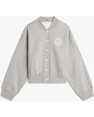 Tommy Hilfiger Flex Fleece Logo Relaxed Bomber Cardigan - White