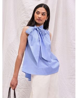 Ro&zo Ro & Zo Stripe Bow Detail Sleeveless Blouse - Blue