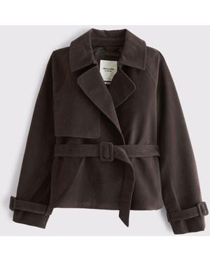 Abercrombie & Fitch Suede Cropped Belted Trench Coat - Black