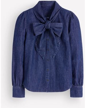 Boden Clara Tie Neck Denim Top - Blue