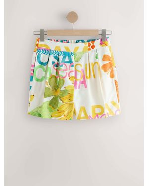 Next Linen Rich Postcard Print Shorts - Gray