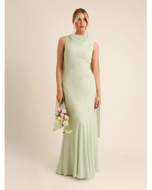 Six Stories High Cowl Neck Drape Crepe Bridesmaid Dress - Natural