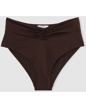 Reiss Maisie High-Waisted Ruched Bikini Bottoms - Brown