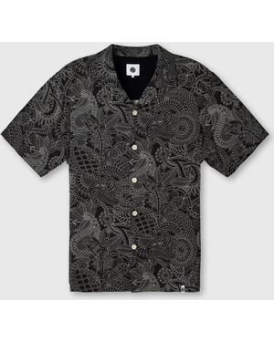 Pretty Green Resonance Linear Paisley Short Sleeve Shirt - Black