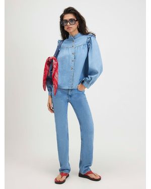 River Island Long Sleeve Ruffle Shirt - Blue