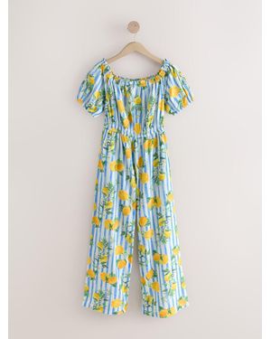 Next Stripe Off Shoulder 100% Cotton Wide Leg Jumpsuit - Blue
