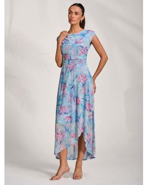 jolie moi maxi dresses Womens Jolie Moi Navy Blue Petite Mesh Print Dip Hem Maxi Dress US 6 Petite