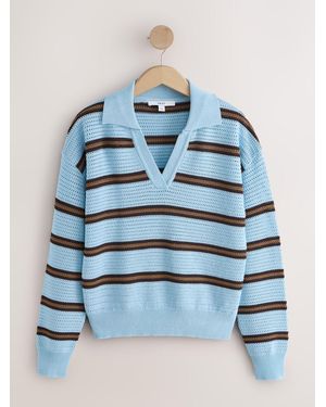 Next Stitch Long Sleeve Knitted Polo Jumper - Blau