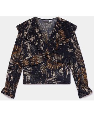 Mint Velvet Printed Ruffle Detail Blouse - Black