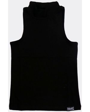 Pineapple High Neck Barbarella Sleeveless Top - Black