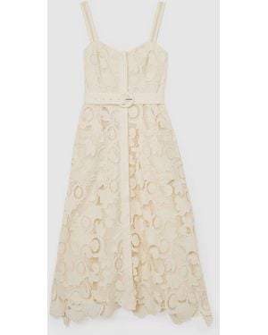 Reiss Kerina - Cream Cotton-blend Lace Button-front Midi Dress, Us 10 - Natural