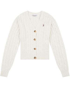 U.S. POLO ASSN. U. S. Polo Assn U. S. Polo Assn. Cable Knit Cropped Cardigan - White