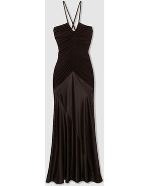 Reiss Paula Hybrid Jersey Satin Plunge Maxi Dress - Black
