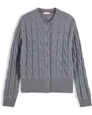 Tommy Hilfiger Pure Wool Cable Knit Slim Cardigan - Gray