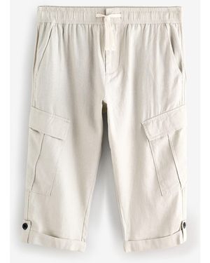 Threadbare Linen Blend 3/4 Length Cargo Pants - Natural