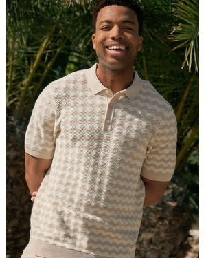 Threadbare Wavy Stripe Textured Knitted Polo Shirt - Green