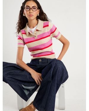 River Island Knit Striped Polo Top - Pink