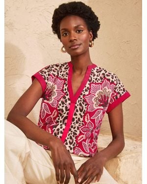 Love & Roses Notch Neck Jersey T-Shirt - Red