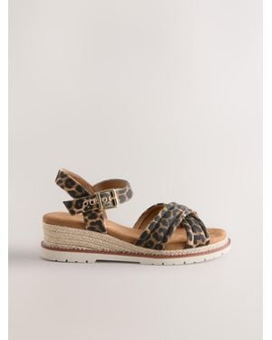 Next Leopard Forever Comfort Cross Over Wedges - Natural
