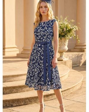 Roman Heart Print Lace Stretch Dress - Blue