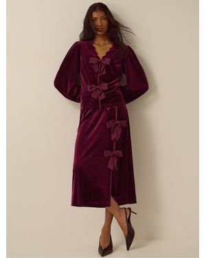 Monsoon Buffy Bow Velvet Midi Skirt - Red