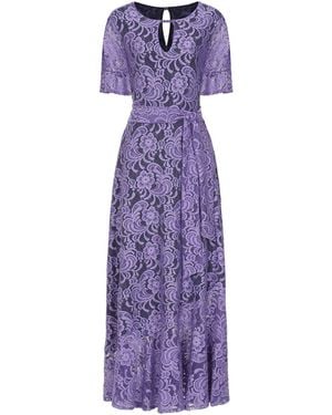 Hot Squash Asymmetric Lace Keyhole Dress - Purple