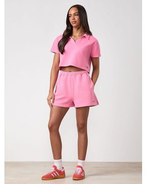 Gym King Haze Loopback Collar Top - Pink