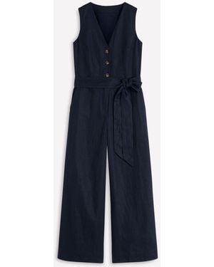 Boden Laura V-Neck Linen Jumpsuit - Blue