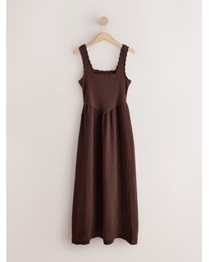 Next Jersey Woven Mix Midi Dress - Brown