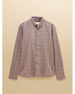 Joules Oat Long Sleeve Brushed Flannel Shirt - Brown