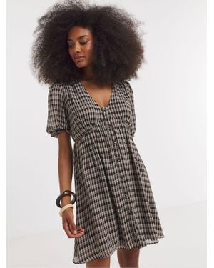 Simply Be Check Button Through Skater Dress - Black
