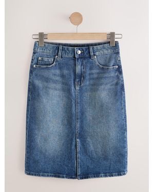 Next Knee Length Denim Skirt - Blue