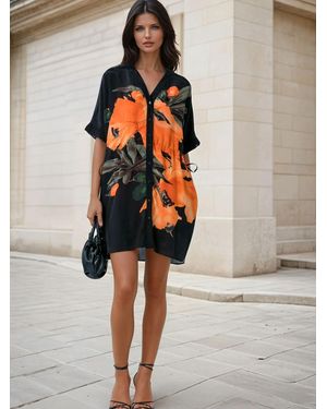 Religion Jade Floral Print Tunic With Tie Waist Details - Orange