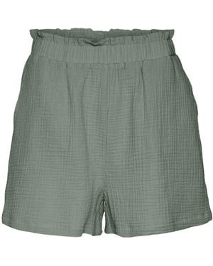 Vero Moda Textured Pull On Cotton Blend Shorts - Green
