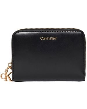 Calvin Klein Calvin Klein Leather Rfid Monogram Charm Wallet - Black
