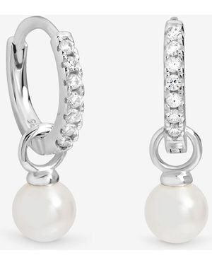 Simply Silver Cubic Zirconia Pave Pearl Hoop Earrings - White