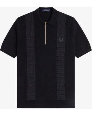 Fred Perry Panel Detail Knitted Polo Shirt - Black