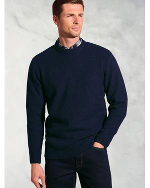 Brook Taverner Textured Wool Blend Crew Neck Jumper - Blue